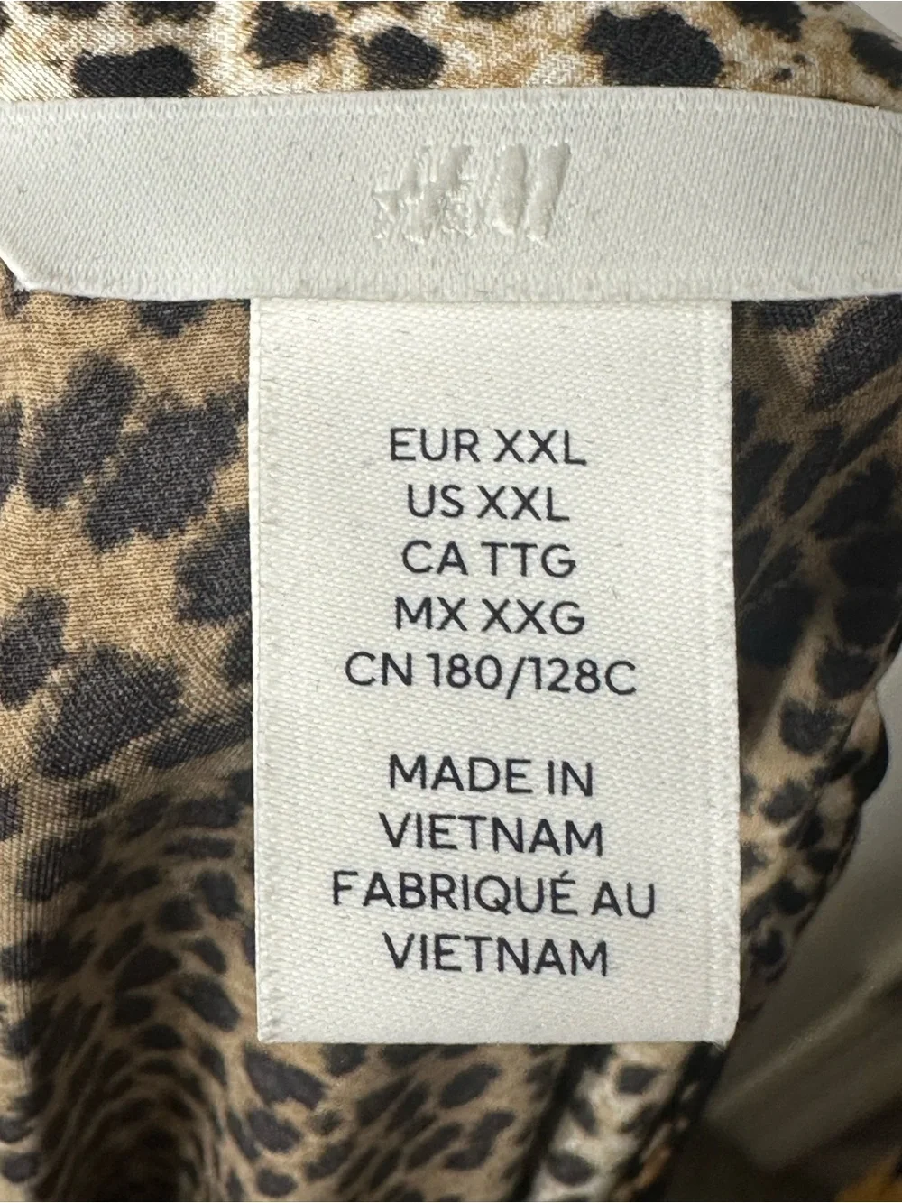 H&M XXL Leopard Print Satin Tie Neck Long Sleeve Shift Dress